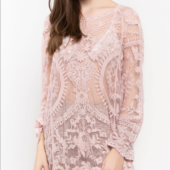Sweetheart Dusty Pink Lace Layering Tunic - Picture 5 of 6